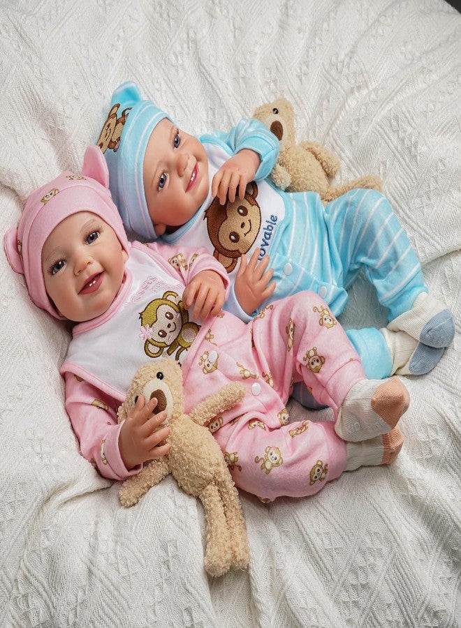 BABESIDE دمى أطفال حديثي الولادة من بيبي سايد، توأم، 20 بوصة، دمى واقعية لطفل حديث الولادة، ولد وبنت، جسم من الفينيل الناعم والقماش، مع مجموعة أدوات تغذية، علبة هدايا للأطفال من عمر 3 سنوات فما فوق - Image 4